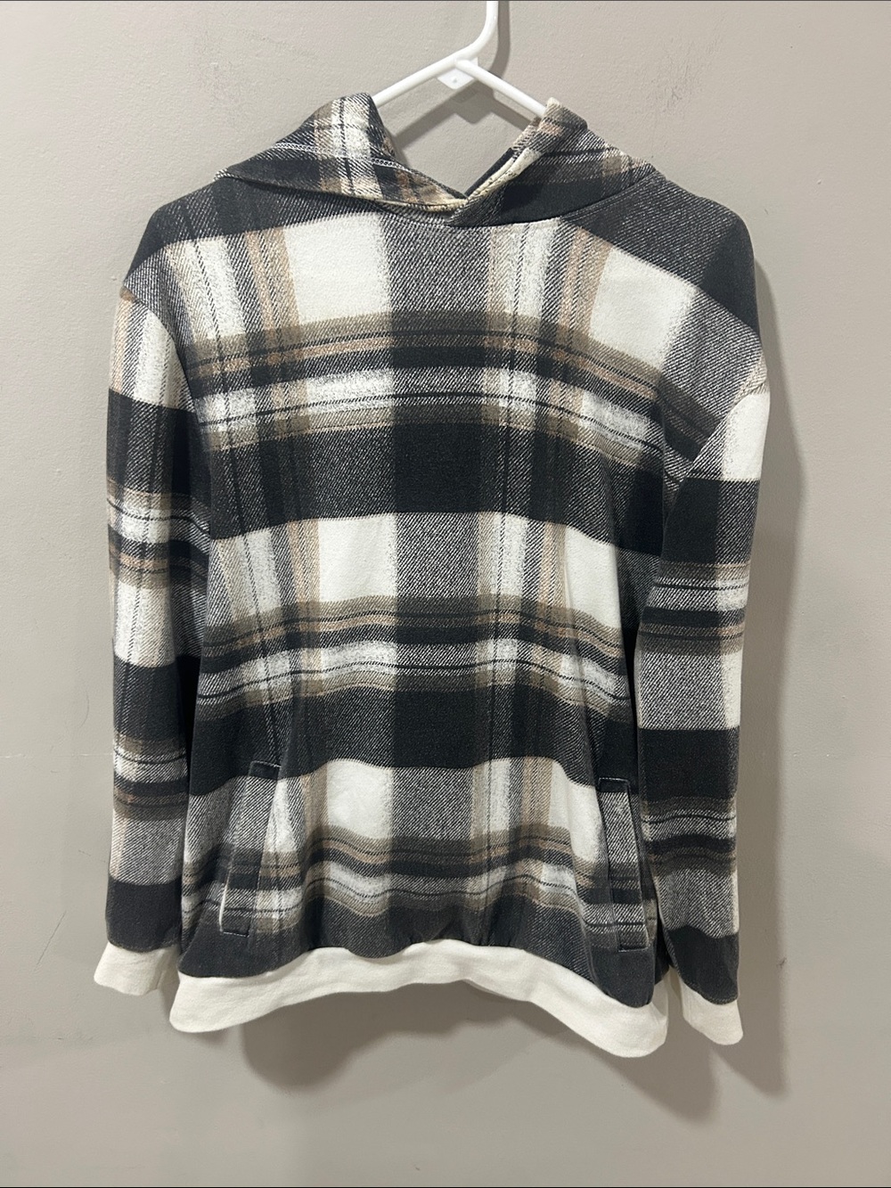 The Rail Plaid Crewneck Hoodie - Black, White & Brown
